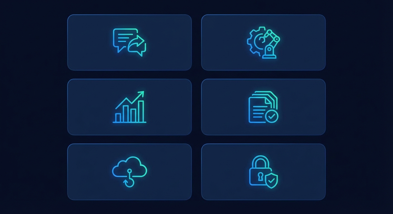 WhatsApp Business API features grid showing messaging, automation, and commerce capabilities