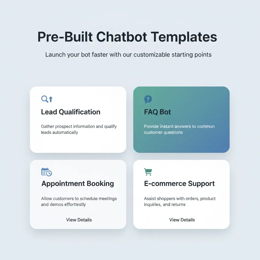 ChatDaddy pre-built chatbot templates library for WhatsApp including lead capture, support, and e-commerce flows