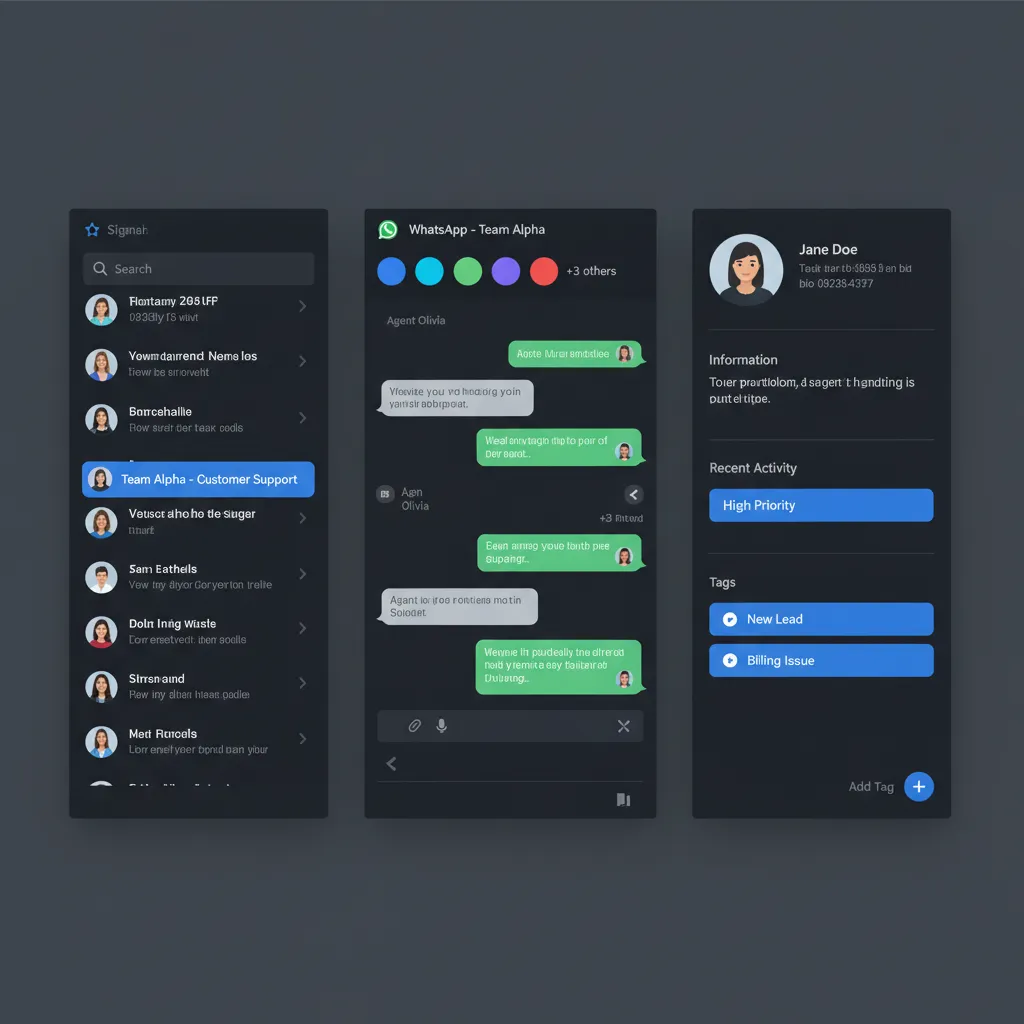 ChatDaddy shared team inbox for WhatsApp showing multiple agent conversations on one number