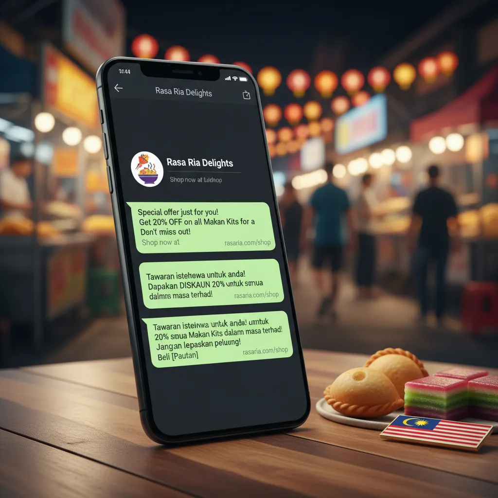 ChatDaddy broadcast messaging interface showing segmented contact lists for Malaysian business campaigns