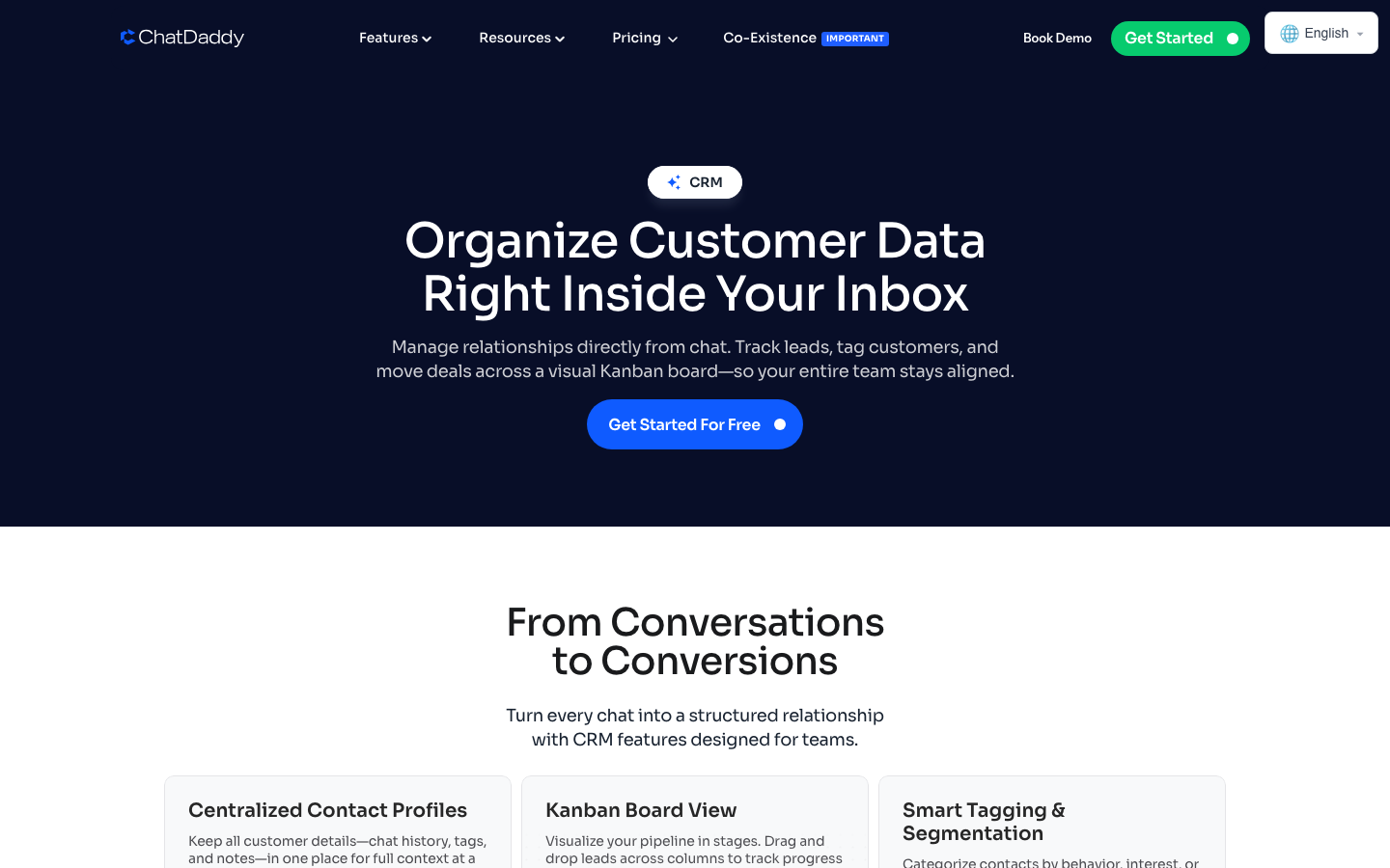 ChatDaddy WhatsApp CRM dashboard with pipeline and contact management
