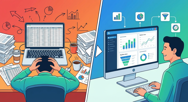 WhatsApp CRM vs spreadsheet comparison showing organized contact management
