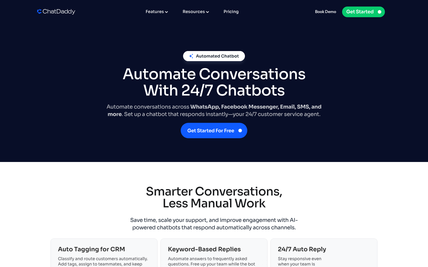 ChatDaddy AI Chatbot — build no-code WhatsApp chatbots with natural language understanding and seamless human handoff