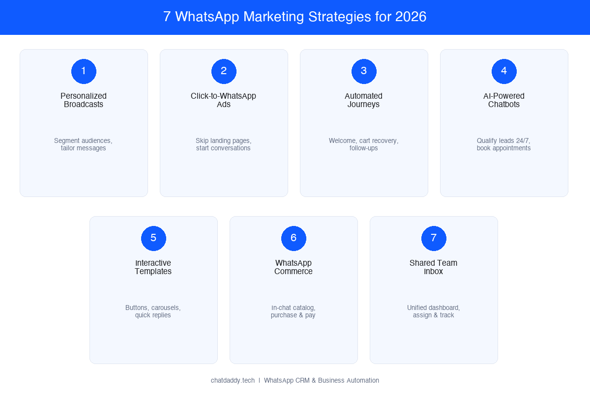 The 7 WhatsApp marketing strategies that drive results in 2026 — personalized broadcasts, automation, chatbots, commerce, and more